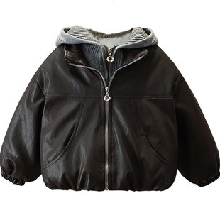 男童皮衣外套2026新款加绒加厚年服帅气儿童保暖夹克宝宝冬季套装