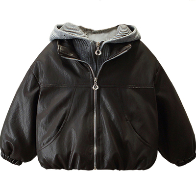 男童外套冬季加绒拜年服皮衣套装