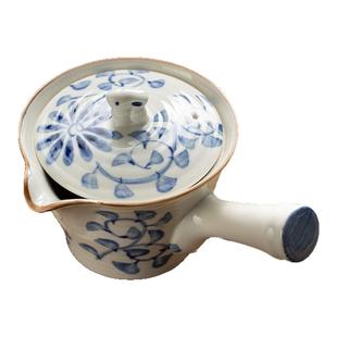 日本进口美浓烧手绘唐草花兔子茶壶日式茶具急须壶配滤网侧把壶