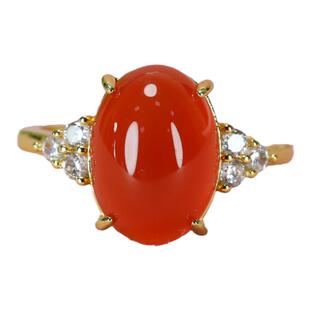 天然红玛瑙玉髓戒指冰红色玉石镶嵌款女士玉石戒指饰品