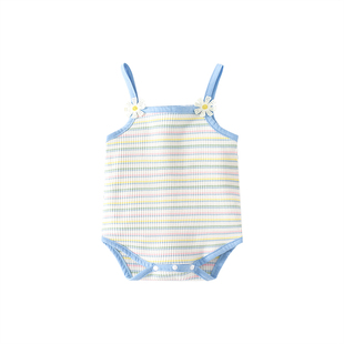 班喜迪婴儿吊带包屁衣夏季衣服连体衣公主风百天条纹女宝宝薄款