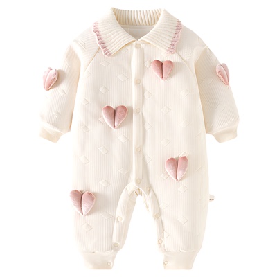 女宝宝婴儿连体衣秋冬季加棉120克棉衣加厚公主风哈衣婴幼儿爬服