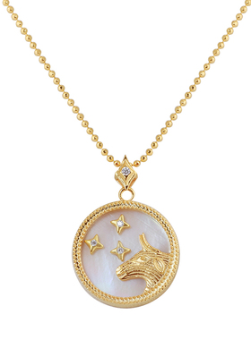 ins十二星座镶嵌贝壳圆盘锁骨链