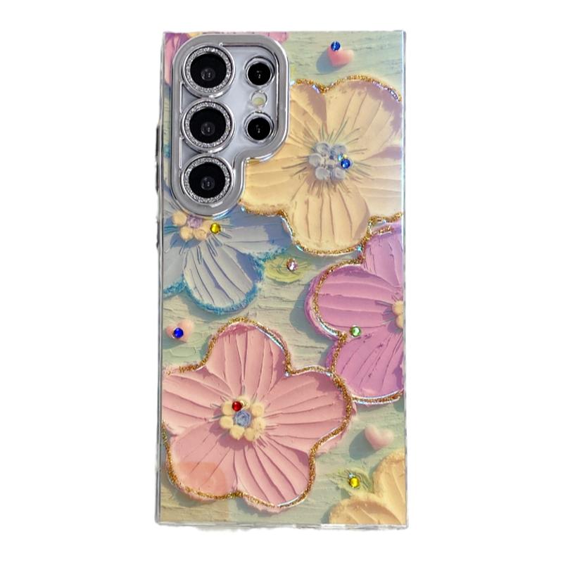 适用于三星s25ultra手机壳Galaxys24ultra蓝光油画花朵S24plus韩风女款S22镜头全包高级23pl