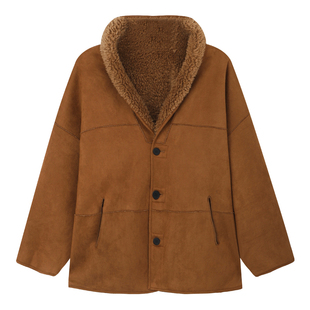 孙文秀studio“布朗熊”韩代款秋冬慵懒松弛两面穿咖色毛毛外套女