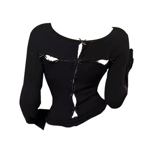 【清仓五折】 【背后小心机】蝴蝶结镂空 修身长袖上衣