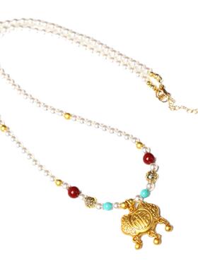 金锁珍珠贝新中式细款汉服旗袍链