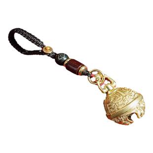 狻猊铃铛纯黄铜钥匙扣挂件手工编织檀木祥云汽车钥匙吊坠包包挂饰