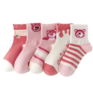 女童袜子秋冬款中筒袜粉色草莓熊小中大童女孩儿童袜吸汗秋冬袜子