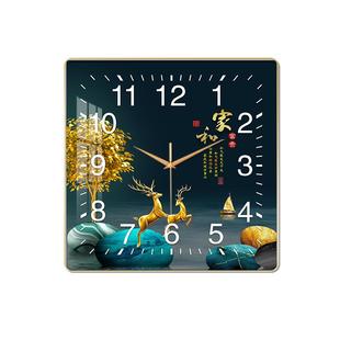 现代客厅装饰画挂钟简约家用时尚钟轻奢静音免打孔时钟挂墙方形