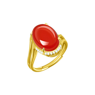 宫里上新红玛瑙戒指女纯银红色宝石手饰新年本命年生日礼物送妈妈