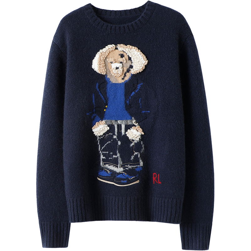 启超加厚立体编织纯山羊绒衫毛衣全手工小熊一针一线勾勒弥足珍贵