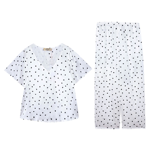 美标爱心波点蕾丝V领重磅真丝睡衣女夏短袖长裤桑蚕丝家居服套装