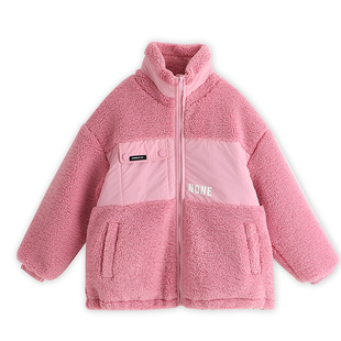 沫沫童装冬装女童外套2025秋冬季新款儿童拼接毛绒羊羔绒加绒加厚