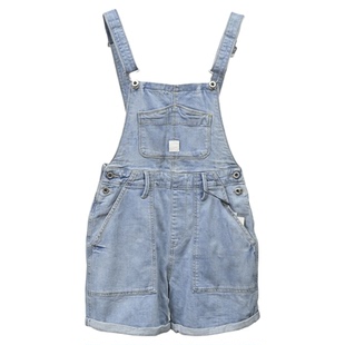 夏季牛仔背带短裤女中国想象联名ABLE JEANS特价浅色宽松版热裤潮