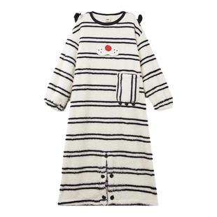 yso【酷猫系列】睡衣女连体睡裙两穿秋冬珊瑚绒可爱长款家居服D