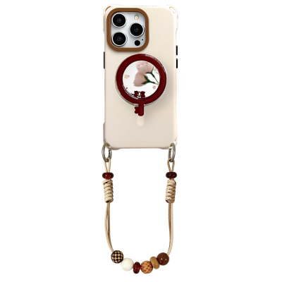 简约棕钥匙狗带镜子镜面苹果17pro带支架磁吸手机壳挂绳适用于华为MATE60PRO斜挎可背16pro保护壳小米15ULTRA