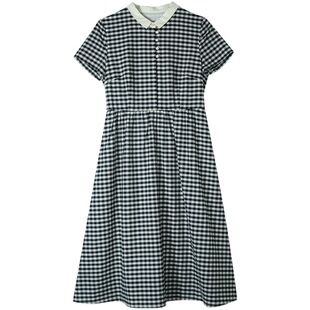 24CXC-200【轩窗晓妆】前世今生简约文艺经典翻领格子修身连衣裙