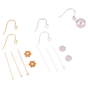 s925纯银耳环diy配件珍珠耳坠平安扣耳钉耳钩吊坠空托手工材料包