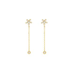 一撇一捺YPYN小家碧玉花朵耳钉女10K金耳环流苏中长款小花花耳饰