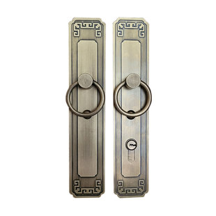 中式全铜门锁仿古格栅门框锁黄铜锁芯实木卧室房门静音锁复古拉环