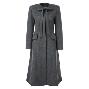 2024秋冬灰色过膝中长款系带A字羊绒大衣外套女气质显瘦高级感