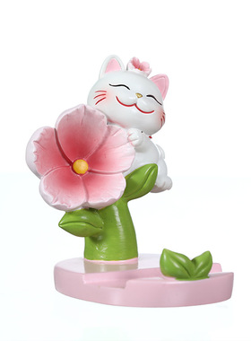 樱花小猫摇头手机支架摆件