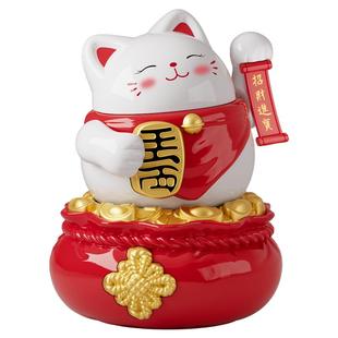 2025Q版可爱招财猫太阳能桌面摆件商铺开业办公家居国潮文创礼品