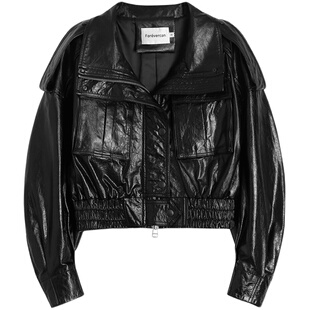 CAN秋季新款 工装皮衣外套女休闲立领帅气炸街机车服羽绒夹克