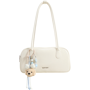 新年礼物TOUTOU小狗波士顿包白色保龄球包大容量通勤腋下单肩包女