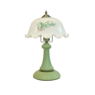 高颜值卧室台灯床头灯高级感美式复古绿色铃兰花朵玻璃法式氛围灯