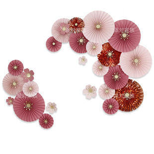 马年春节复古豆沙粉樱花纸扇花商场珠宝店面橱窗吊件服装店装饰