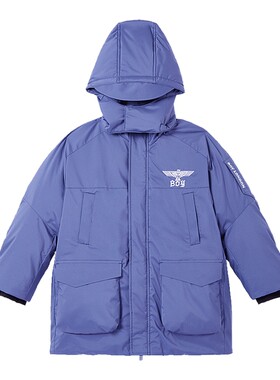 BOY童装 冬中长款羽绒服儿童加厚保暖鸭绒连帽外套男女童中大童