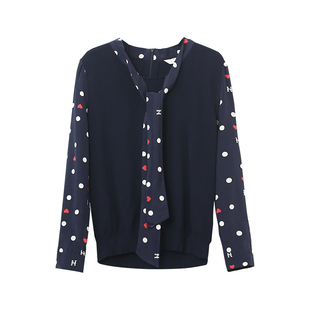 HONRN/红人修身领口系带短款长袖套头针织衫上衣女HH11OM678