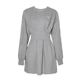 DPLAY【轻奢闪钻系列】灰色连衣裙女2026年春季新款圆领卫衣裙子