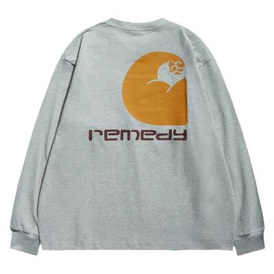 Remedy【卡哈肌】国潮宽松纯棉体恤上衣美式潮牌工装长袖T恤男女