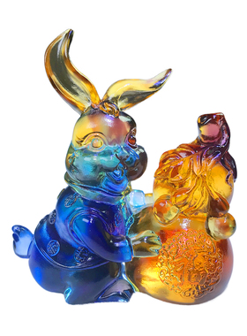 琉璃玉兔送福葫芦兔子摆件工艺品高档家居装饰办公室摆设生日礼物