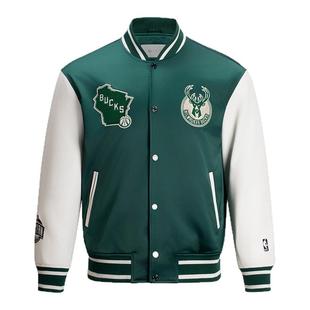 25冬季新款NBA ATELIER雄鹿队经典美式复古飞行员夹克棒球领外套