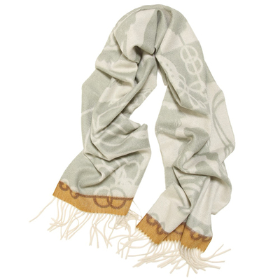 小香风复古双面印花羊绒围巾秋冬