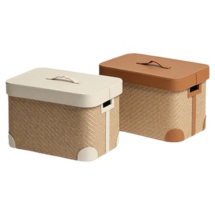 【现货】不止收纳黄麻手工编织意大利纤皮脏衣篓篮带盖多用收纳箱