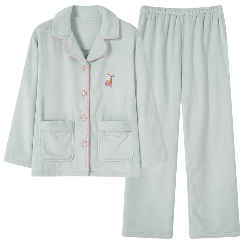 芬腾可安加绒睡衣秋冬季女款法兰绒2026新款家居服加厚珊瑚绒保暖