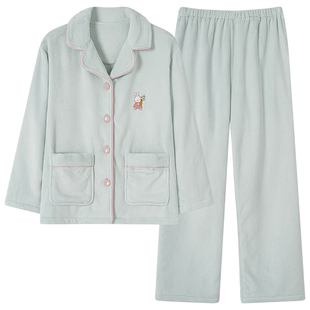 芬腾可安加绒睡衣秋冬季女款法兰绒2025新款家居服加厚珊瑚绒保暖