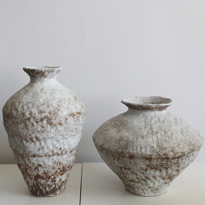 侘寂风陶瓷花瓶粗插花摆件禅意民宿手工陶瓶酒店怀旧复古