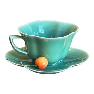 龙泉高温青瓷海棠咖啡杯梅子青容量180ml牛奶杯下午茶杯盏陶瓷