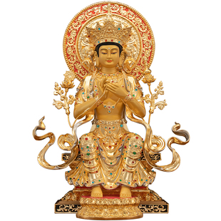 纯铜鎏金掐丝镶宝天冠弥勒佛像摆件未来佛金玉弥勒佛铜像家用供奉