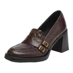 英伦风小皮鞋8CM粗跟高跟单鞋女2026春秋季新款皮带扣通勤乐福鞋