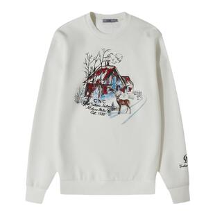 CNC男装奥莱男士轻奢长袖印花卫衣春秋新款高端绣片套头上衣