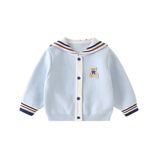 男宝宝套装春装男童洋气海军风两件套婴儿早春开衫女童儿童外出服