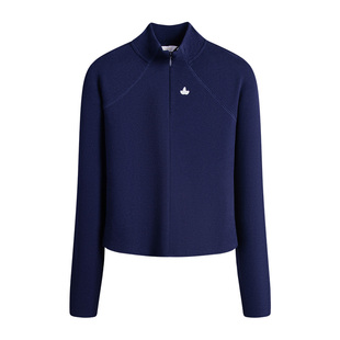 Navigare意大利小帆船运动风长袖T恤女休闲毛感半开领打底体恤衫