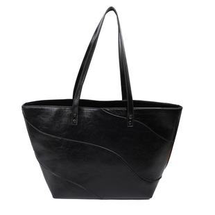 2025新款黑色皮质包包高级感大容量托特包女时尚单肩包手拎通勤包